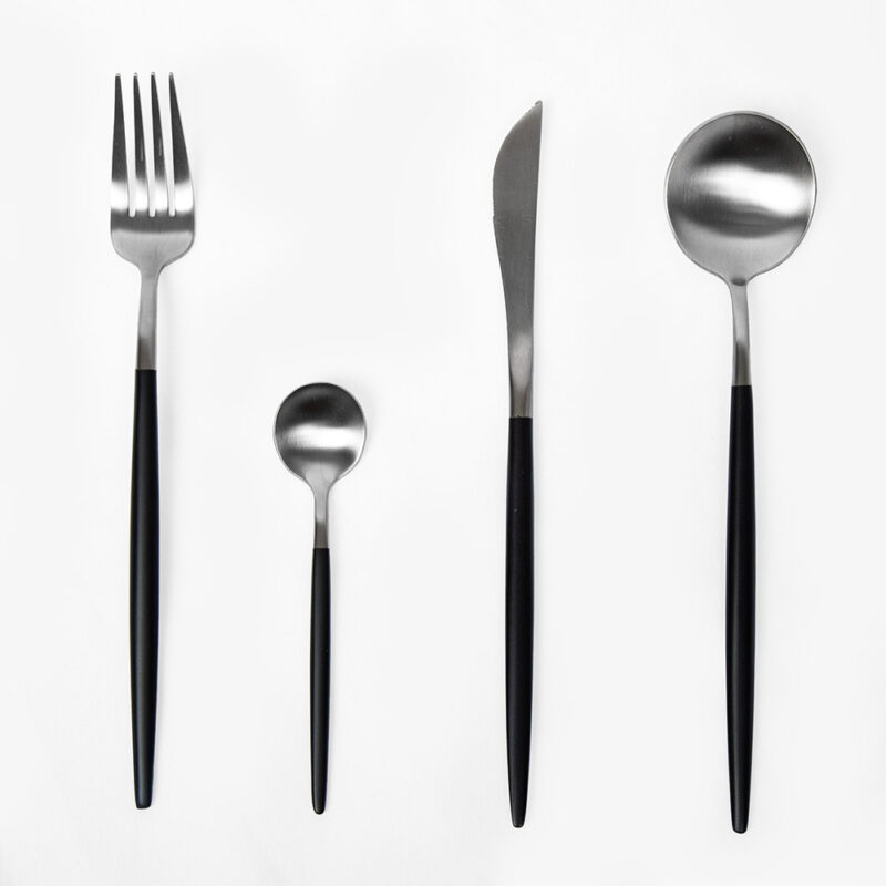 Cutlery-set-Silver-with-black-party-rental-products-lux-and-lavish-luxandlavish-event-rentals-miami