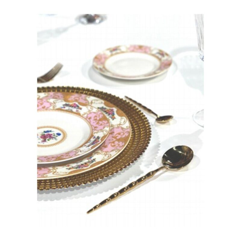 Diner Set Flowers pink and gold party-rental-products-lux-and-lavish-luxandlavish-event-rentals-miami