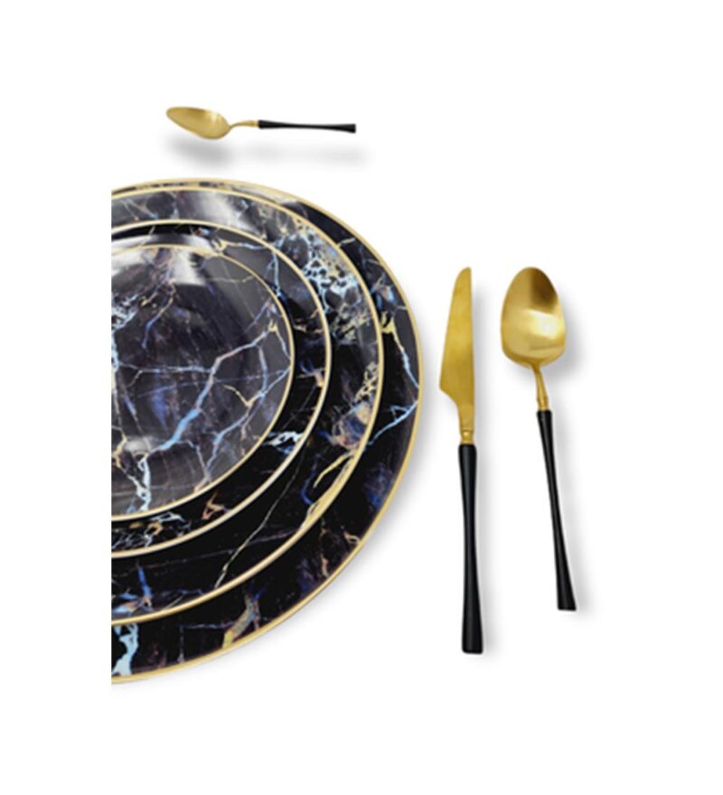 Diner-Set-Galaxy-color-black-marble-party-rental-products-lux-and-lavish-luxandlavish-event-rentals-miami